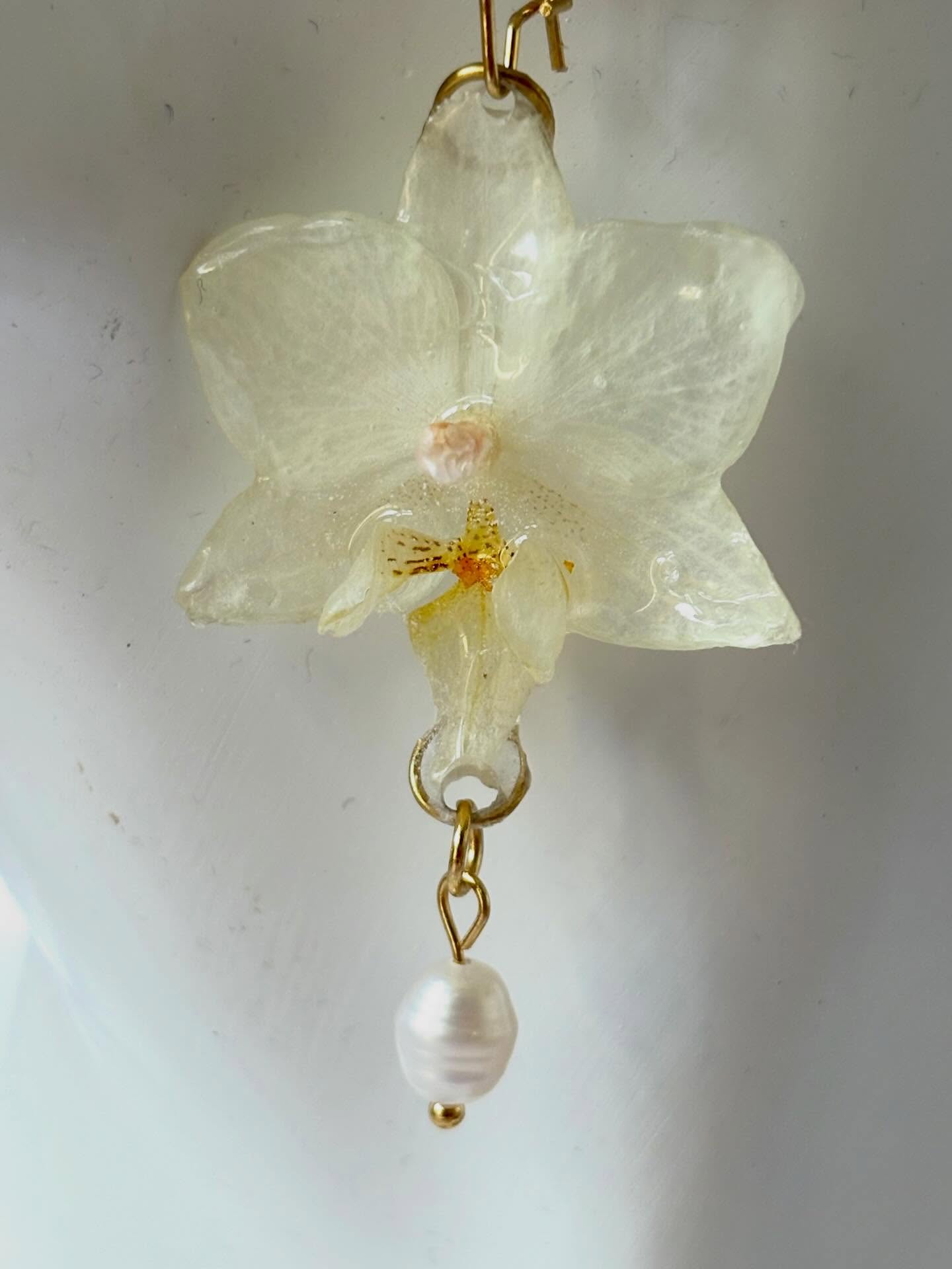 Hoe cute en mooi zijn deze kleine witte orchideeën met (nep) pareltjes.…